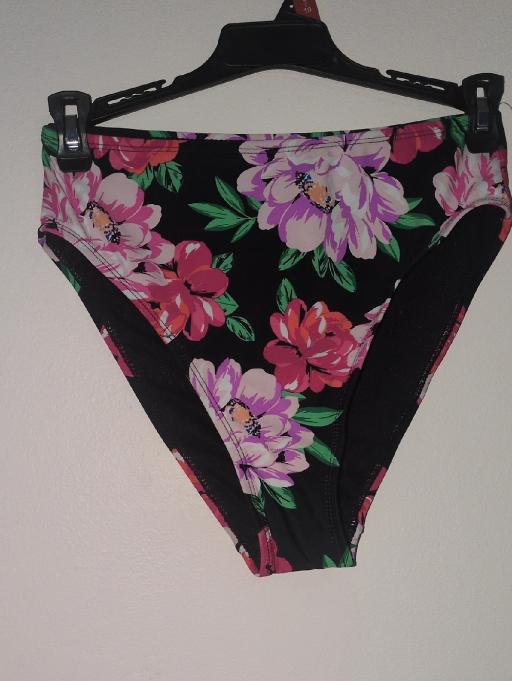 High-Waist Floral Bikini Bottoms in Black and Pink